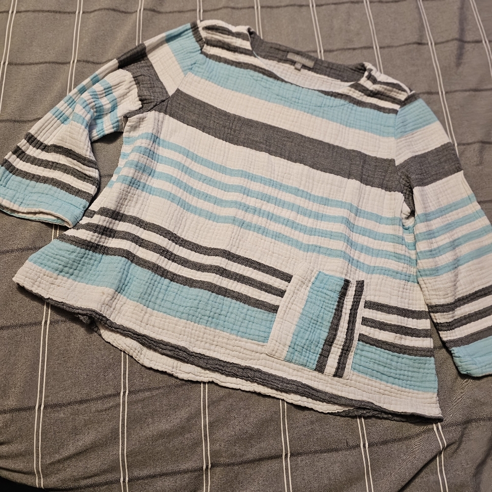🧡Womens Habitat Clothes To Live In Striped Blue and Gray Long Sleeve Top